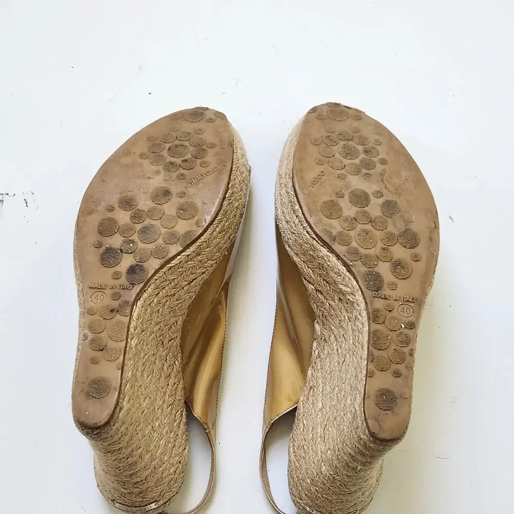 Jimmy Choo Peeptoe Slingback Wedge Espadrilles Platform Sandals Nude 40 US 9.5 - Picture 10 of 11